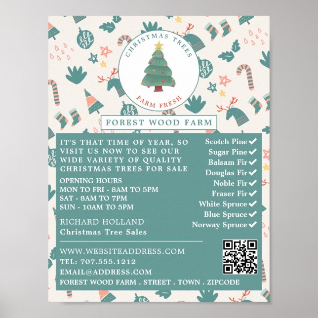 Festive Tree & Background, Christmas Tree Sales Poster (Front)