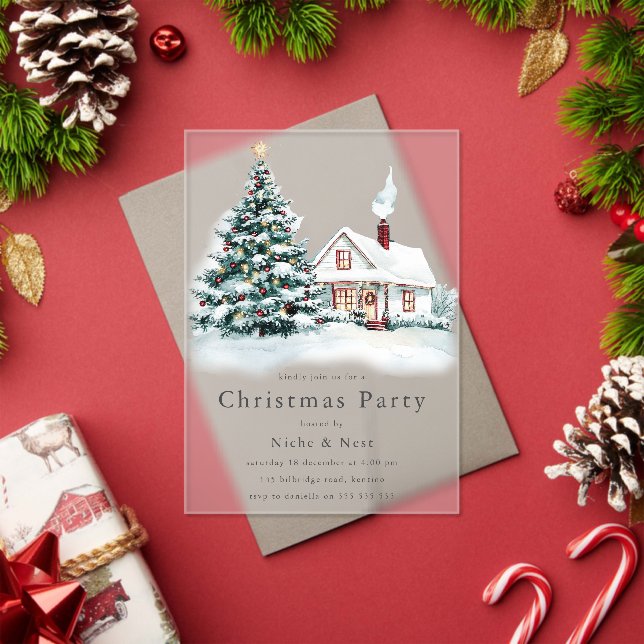 Festive Tree & House Corporate Christmas Party Acrylic Invitations (Insitu (Holiday))