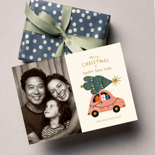     Festive Tree on Car Family Christmas Photo  Card