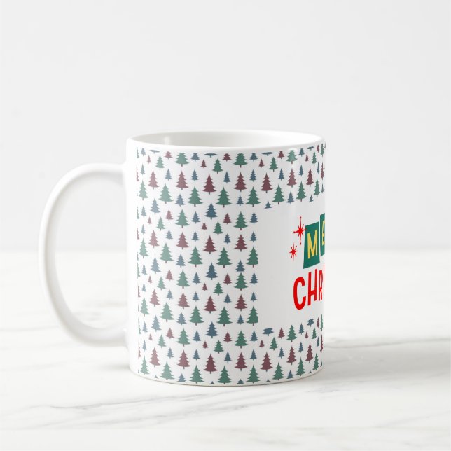Festive Tree Pattern Holiday Coffee Mug (Left)
