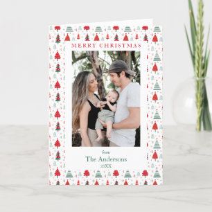  Festive Tree Pattern Two Photo Nordic Christmas Holiday Card
