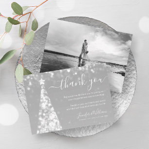 Festive Tree Silver Wedding Photo Thank You Invitation