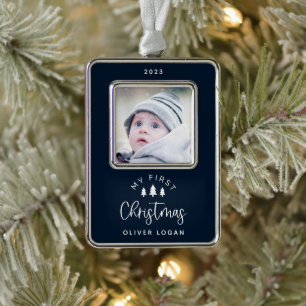 Festive Trees First Christmas Photo Silver Plated Framed Ornament