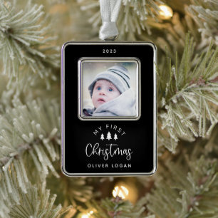 Festive Trees First Christmas Photo Silver Plated Framed Ornament