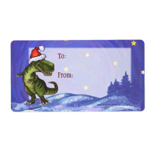 Festive Trex in Santa Hat Christmas Gift Labels