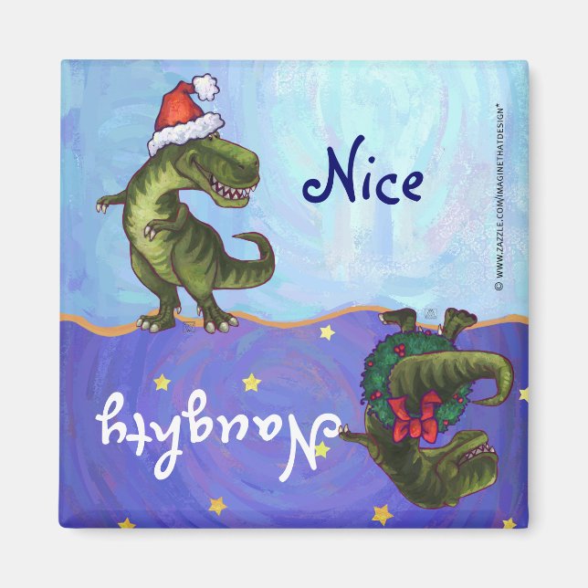 Festive TRex Naughty Nice Dishwasher Magnet (Front)