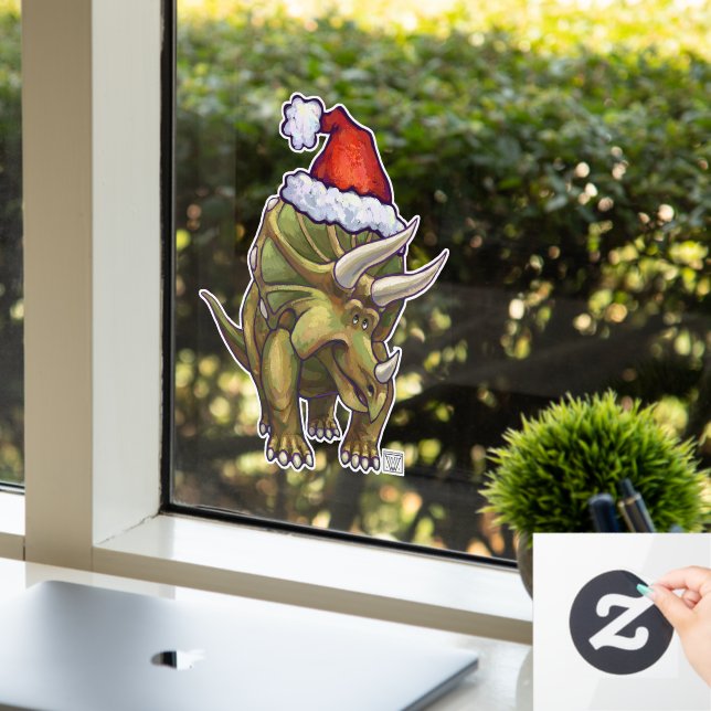 Festive Triceratops Christmas Window Cling (Office)