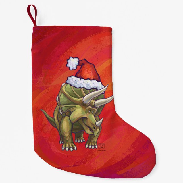 Festive Triceratops Large Christmas Small Christmas Stocking (Front)