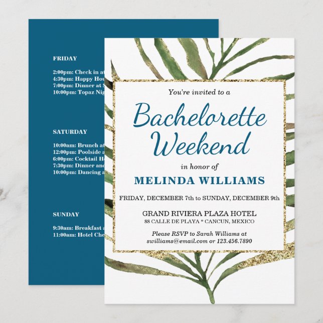 Festive Tropical Bachelorette Weekend Itinerary Invitation (Front/Back)