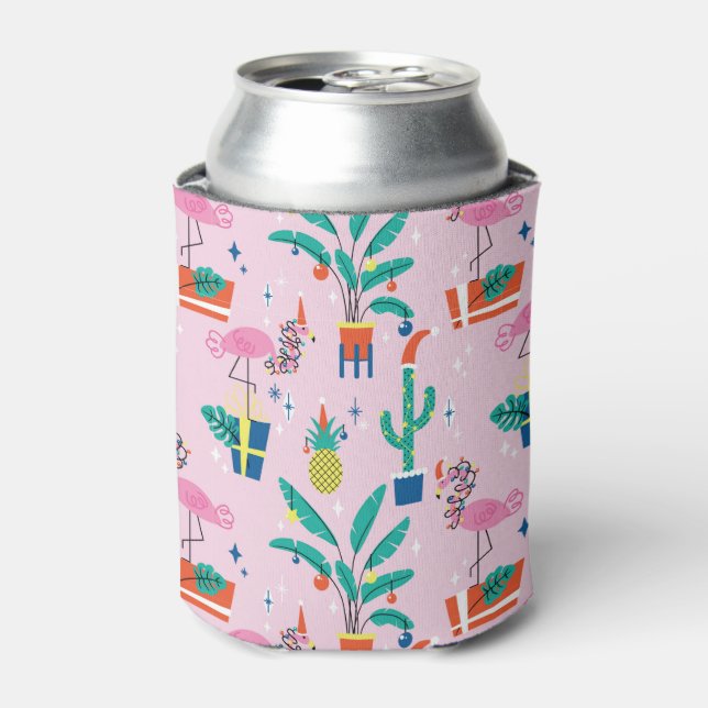 Festive Tropical Christmas Pattern Can Cooler (Can Front)