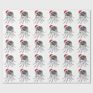 Festive Tropical Houseplant Wearing a Santa Hat Wrapping Paper
