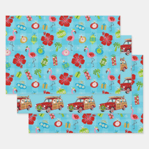 Festive Tropics Hawaiian Holiday Mid Century Mod Wrapping Paper Sheet