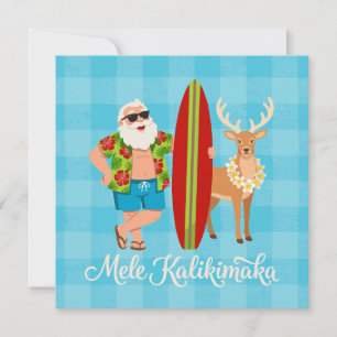 Festive Tropics Hawaiian Holiday Santa Surf Card