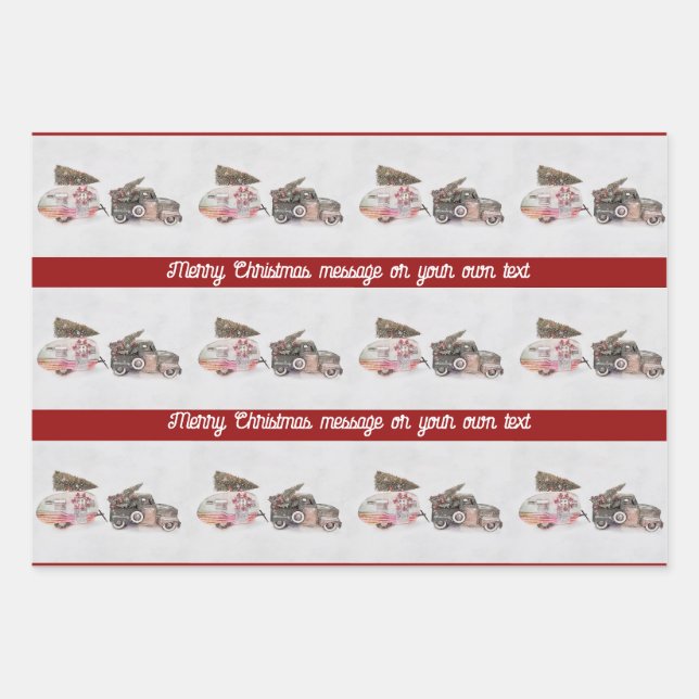 festive truck and camper Christmas add your text  Wrapping Paper Sheet (Front)