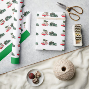 festive truck and camper Christmas red and green  Wrapping Paper
