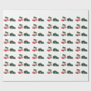 festive truck and camper Christmas red and green Wrapping Paper