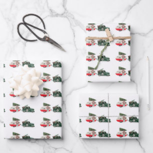 festive truck and camper Christmas red and green Wrapping Paper Sheet