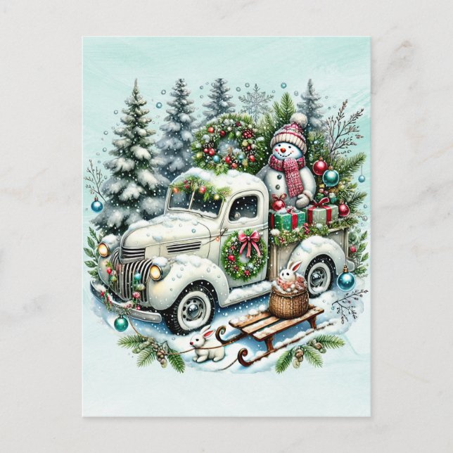 Festive Truck | Vintage Christmas Delivery Holiday Postcard (Front)