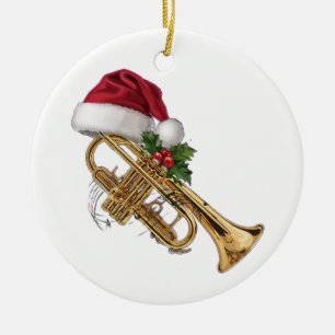 Festive Trumpet Wrapped in Christmas Lights Ceramic Tree Decoration
