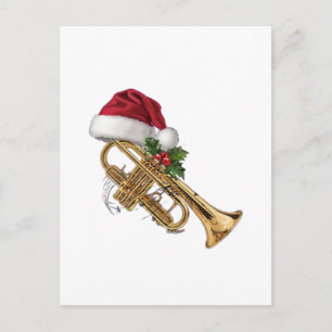 Festive Trumpet Wrapped in Christmas Lights Holiday Postcard