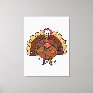 Festive Turkey with String Lights Canvas Print