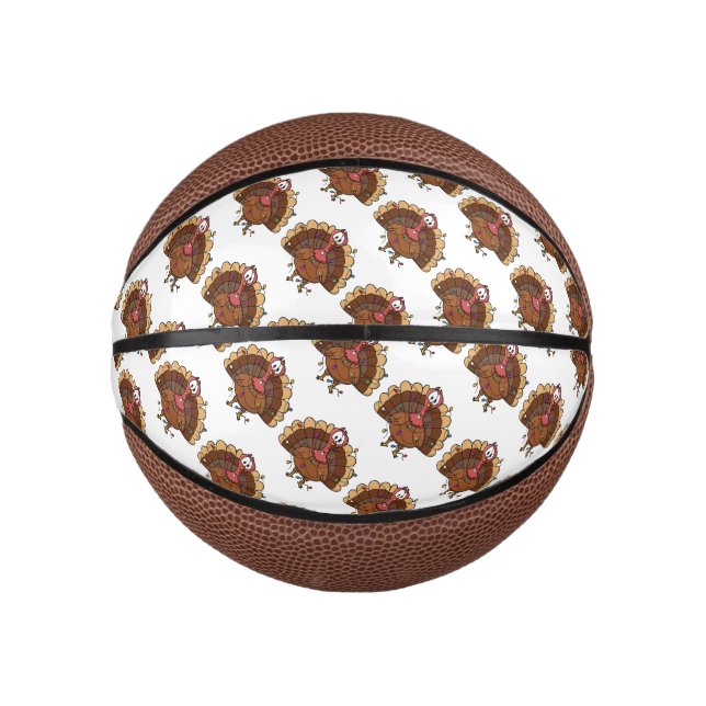 Festive Turkey with String Lights Mini Basketball (Front)