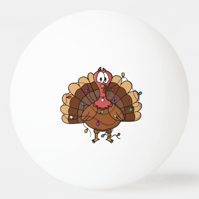 Festive Turkey with String Lights Ping Pong Ball (Front)