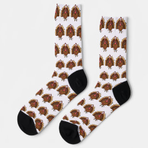 Festive Turkey with String Lights Socks