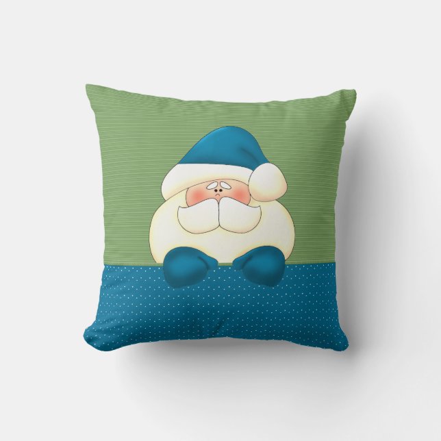 Festive Turquoise Blue and Green Santa Cushion (Front)