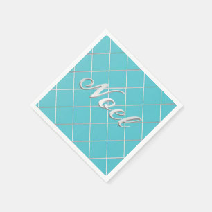 Festive Turquoise Blue & Silver 'Noel' Decorative Napkin