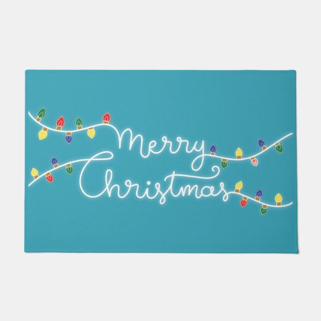 Festive Turquoise Merry Christmas Door Mat (Front)