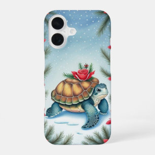 Festive Turtle Flat Holiday iPhone 16 Case