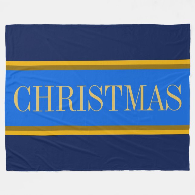 Festive Two Tone Blue CHRISTMAS Racing Stripes Fleece Blanket (Front (Horizontal))