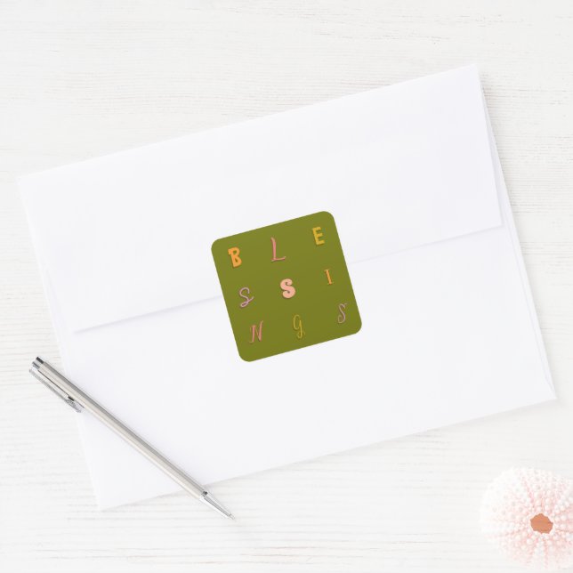 Festive Type "Blessings" Olive Envelope Seal (Envelope)