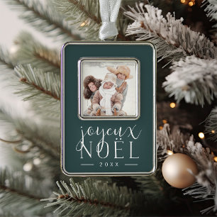 Festive Type   Joyeux Noel Photo Silver Plated Framed Ornament