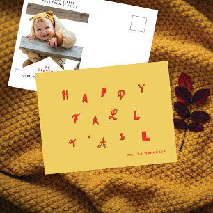 Festive Type Photo "Happy Fall Y'all" Gold Holiday Postcard