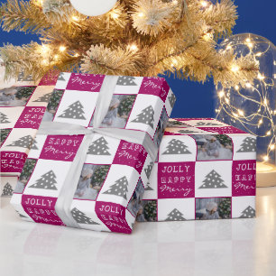 Festive Typography Christmas Tree Family Photo Wrapping Paper