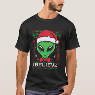 Festive UFO santa Alien Ugly Christmas Sci Fi Love T-Shirt