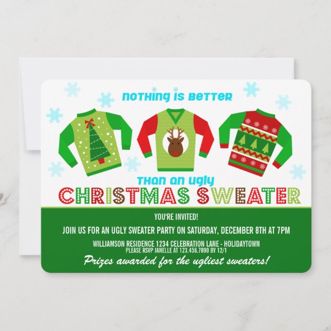 Festive Ugly Christmas Sweater Party Invitation (Front)