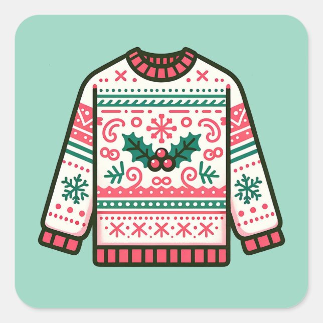 Festive Ugly Christmas Sweater  Square Sticker (Front)