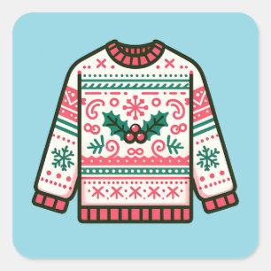 Festive Ugly Christmas Sweater Square Sticker