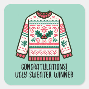 Festive Ugly Christmas Sweater Winner Contest Game Square Sticker