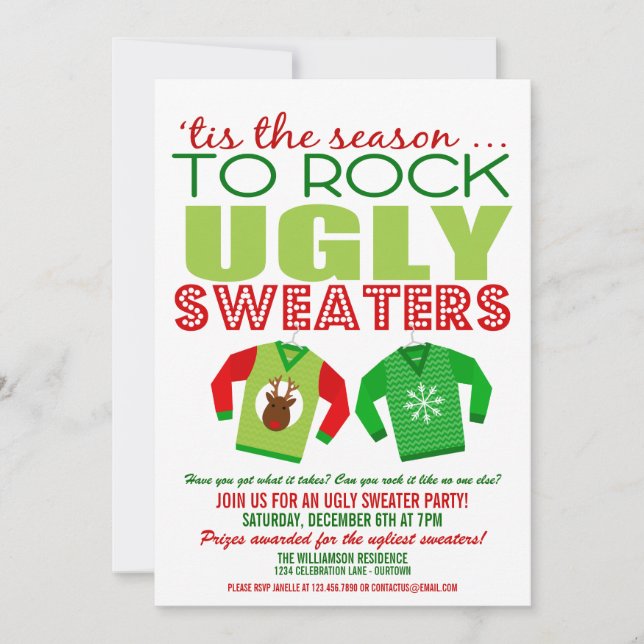 Festive Ugly Christmas Sweaters Party Invitation (Front)