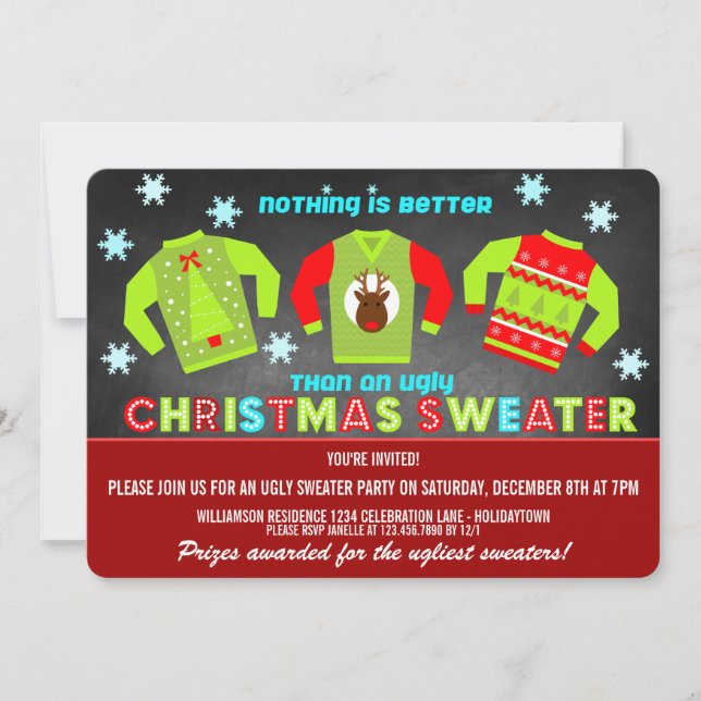 Festive Ugly Christmas Sweaters Party Invitation (Front)