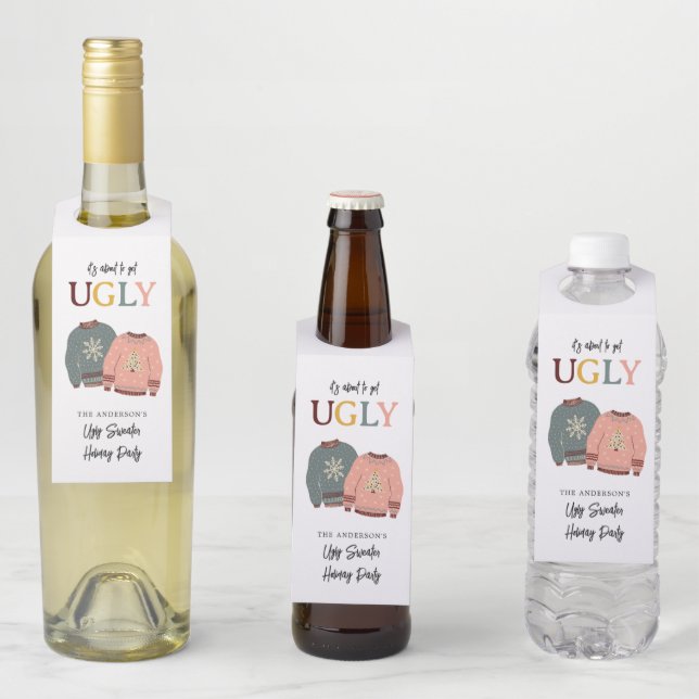 Festive Ugly Sweater Holiday Party Christmas Bottle Tag (In Situ)