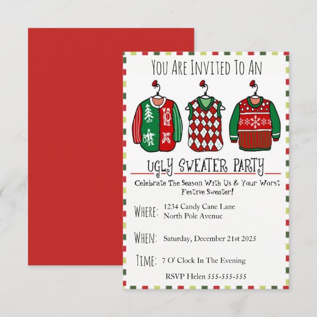 Festive Ugly Sweater Party Seasonal Fun Invitation (Front/Back)