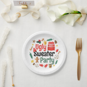 Festive Ugly Sweater Party Watercolor Paper Plate