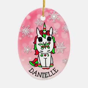 Festive Unicorn with Butterfly on Nose Christmas Ceramic Tree Decoration