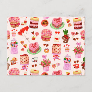 Festive Valentines Day Sweets, Cakes, and Desserts Postcard