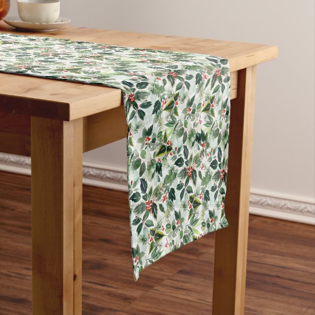 Festive Variegated Winterberries Pattern Christmas Short Table Runner (In Situ)